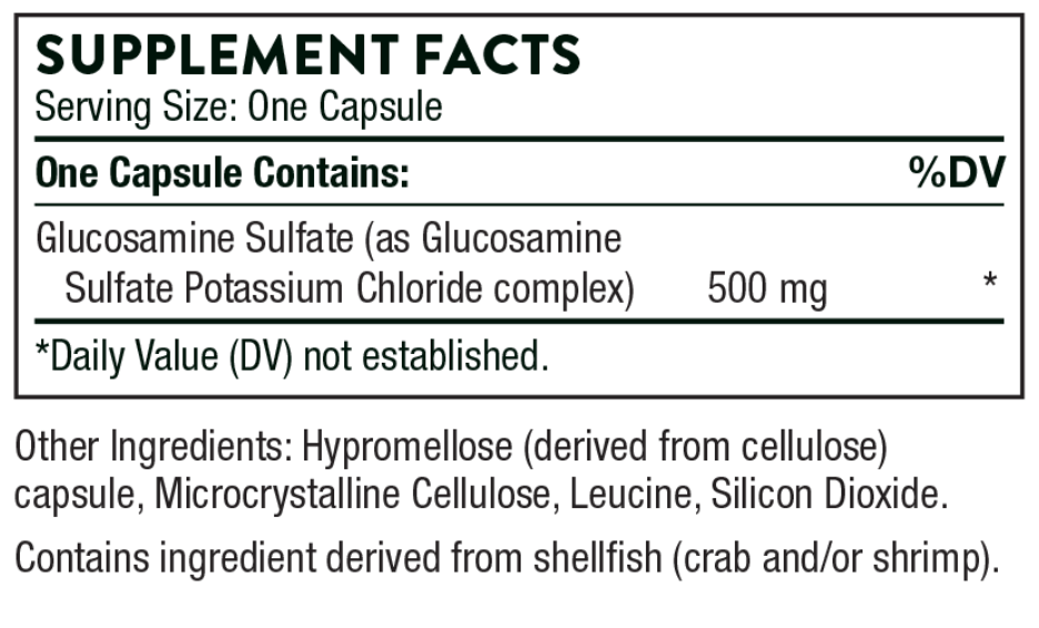 Thorne Glucosamine Sulfate Ingredients Image